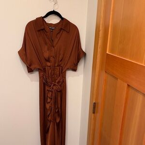 Steve Madden Brown Satin Midi Dress